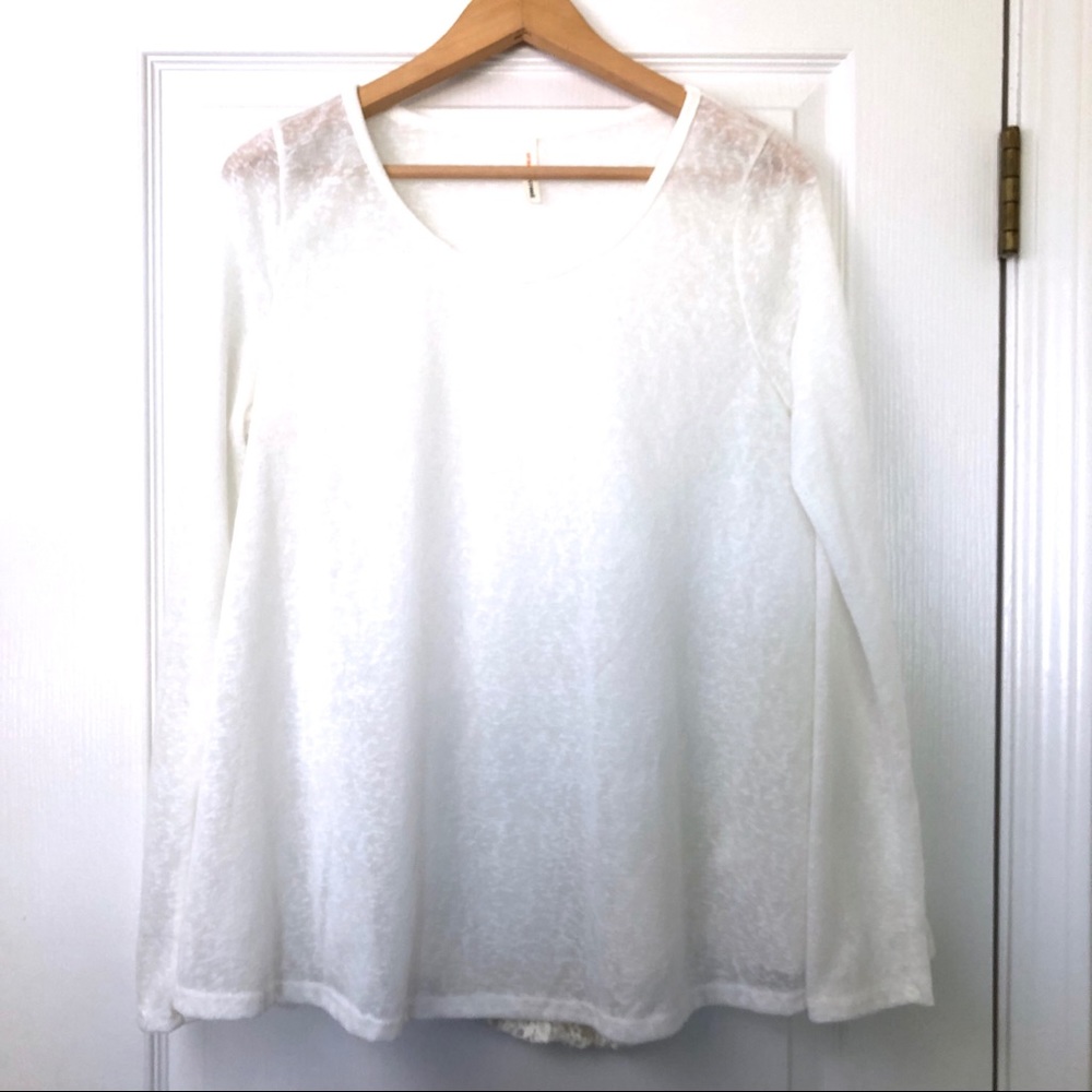 Orange Creek Plain White Long Sleeve Top Lace Back - Picture 1 of 7